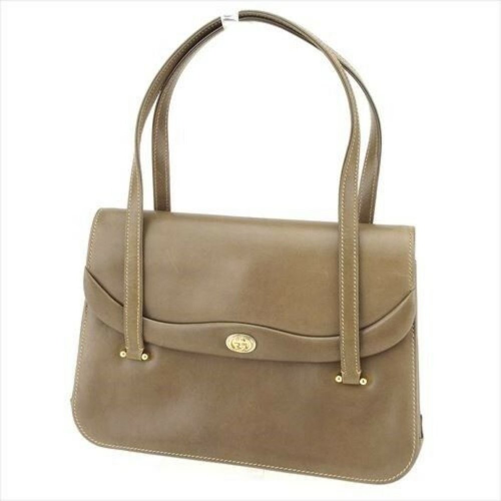 Gucci Bag Handbag G logos Brown Gold leather Woman Authentic Used T8715